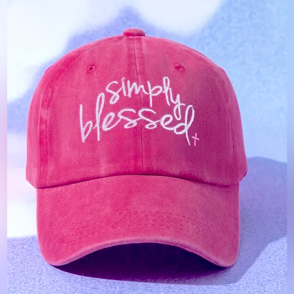 Simply Blessed Embroidery Baseball Cap - Rose Pink